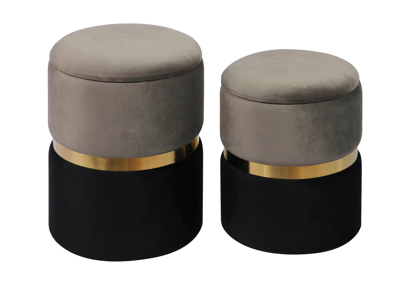 Grey Round Storage Ottoman - Set of 2