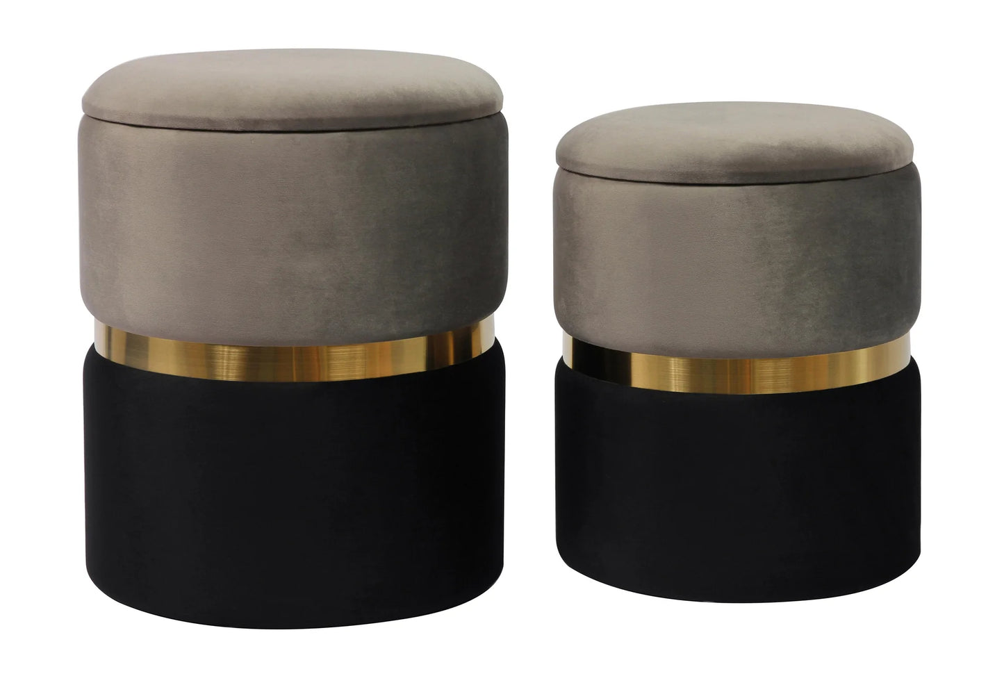 Grey Round Storage Ottoman - Set of 2