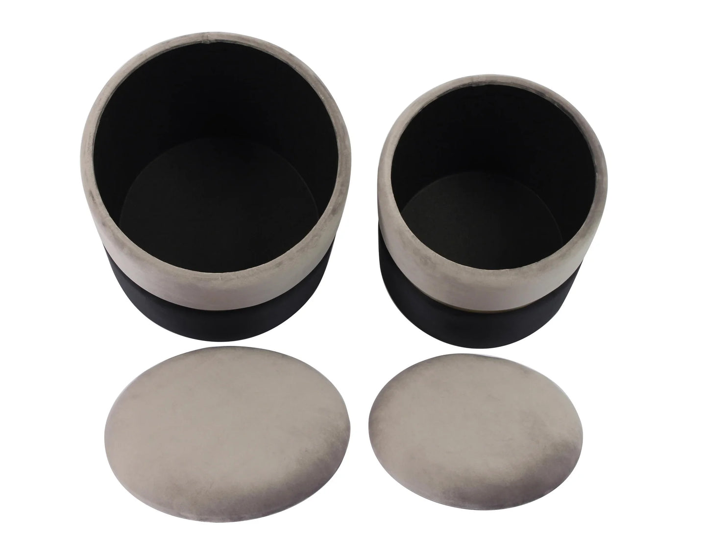 Grey Round Storage Ottoman - Set of 2