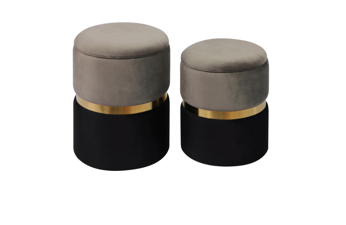 Grey Round Storage Ottoman - Set of 2